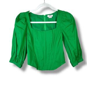 Jason Wu Green Bustier Corset Cropped Puff Sleeve Cotton Square Neck Top XS